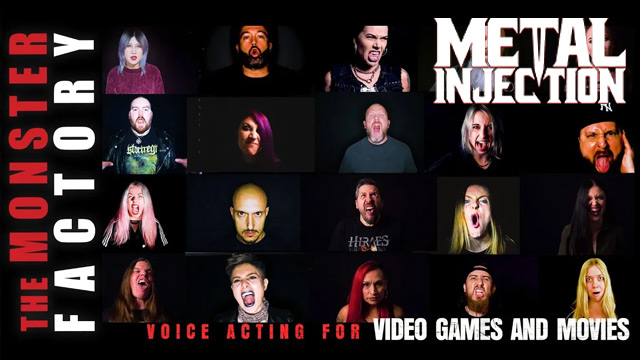 Images des visages de chanteurs ayant participé au tournage de cette video, acompagnes des logos du site web Metal Injection et celui de The Monster Factory